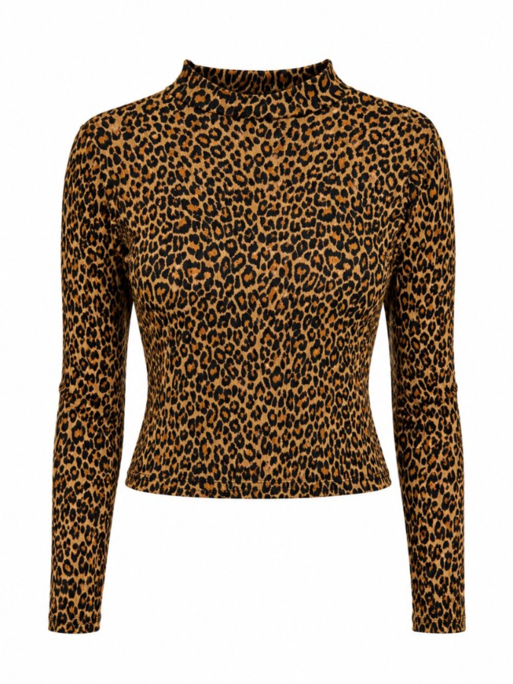 🌷 2/15 Brit & Bri Leopard Print Mock Neck Cropped Long Sleeve Top Size L